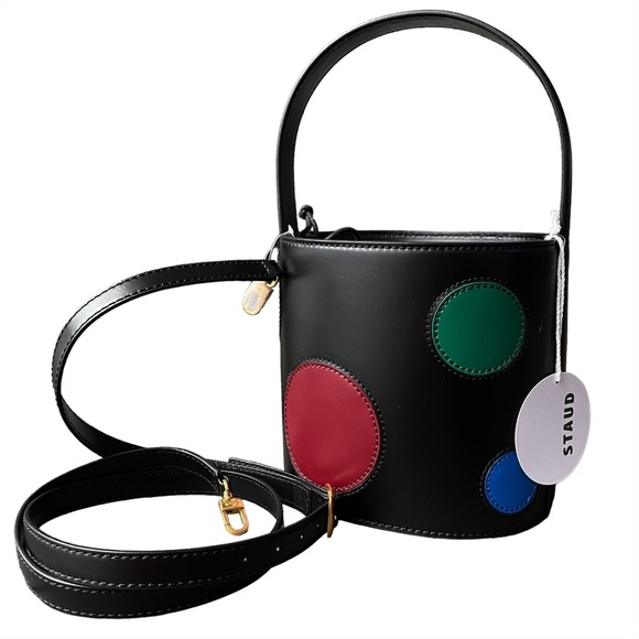 STAUD Handbags - STAUD | Bissett Bucket Bag in RARE Black/Multi Dots Design